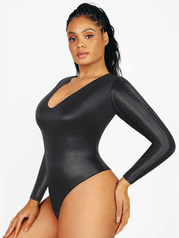 FAUX LEATHER Abdomen tightening Bodysuit - Image 2