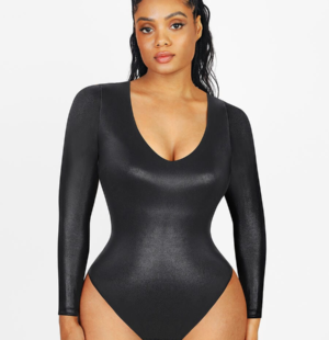 FAUX LEATHER Abdomen tightening Bodysuit