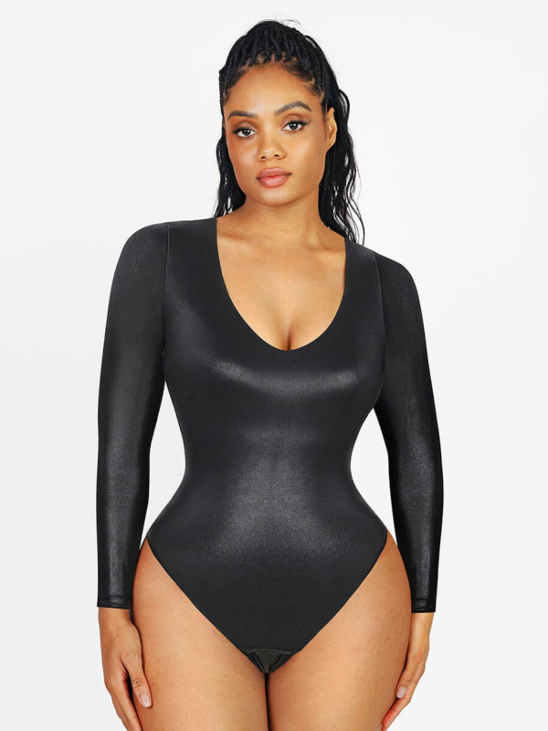 FAUX LEATHER Abdomen tightening Bodysuit